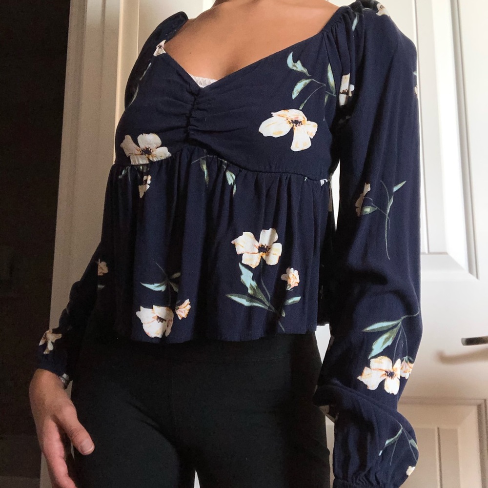 Pacsun navy blue floral blouse